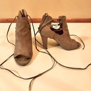 Gray heels, lace up front, light worn